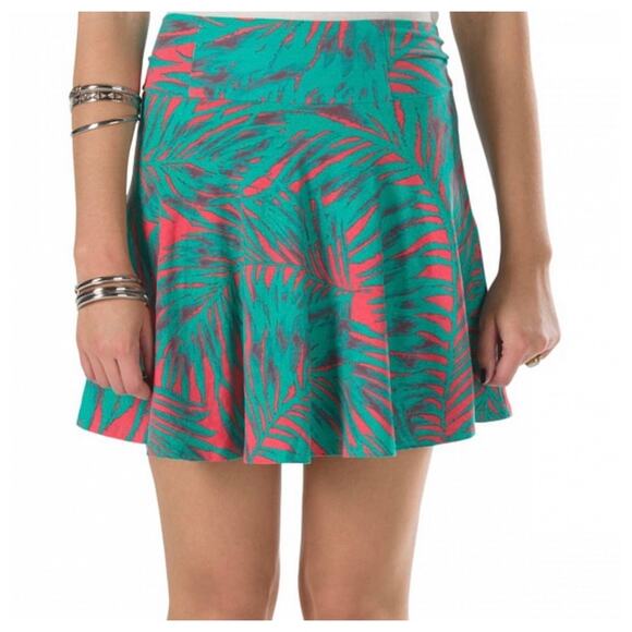 Vans Splash Skirt swing skater green pink palm leaf foliage print exposed zipper - Picture 7 of 7